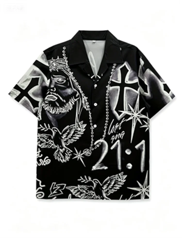 Summer American Retro Jesus Cross 3D Print Short-Sleeve Shirt Street Style Men's Hip Hop Loose Aloha Quick-Dry Top
Summer American Retro Jesus Cross 3D Print Short-Sleeve Shirt Street Style Men's Hip Hop Loose Aloha Quick-Dry Top
