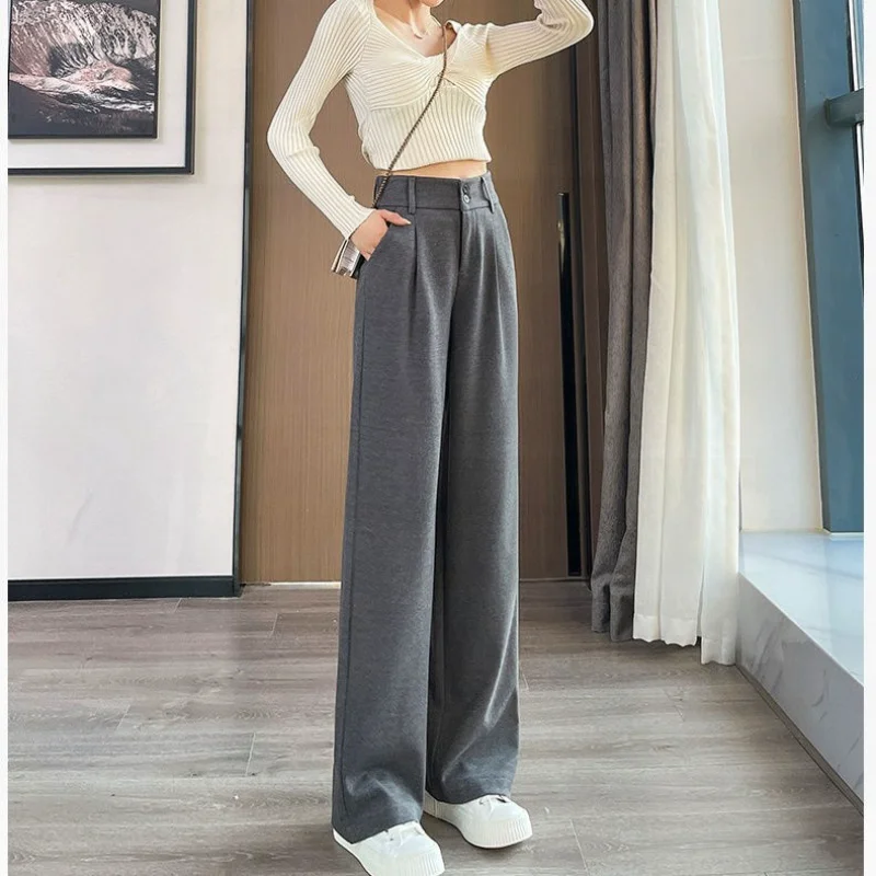 Осень-зима шерстяной повседневный костюм женские серые свободные прямые брюки с высокой талией
Осень-зима шерстяной повседневный костюм женские серые свободные прямые брюки с высокой талией