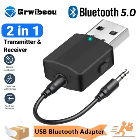 2 in 1 USB Bluetooth 5.0 Adapter USB Bluetooth Transmitter Receiver With 3.5mm AUX Jack for PC Car Music AUX Stereo TV Headphone
