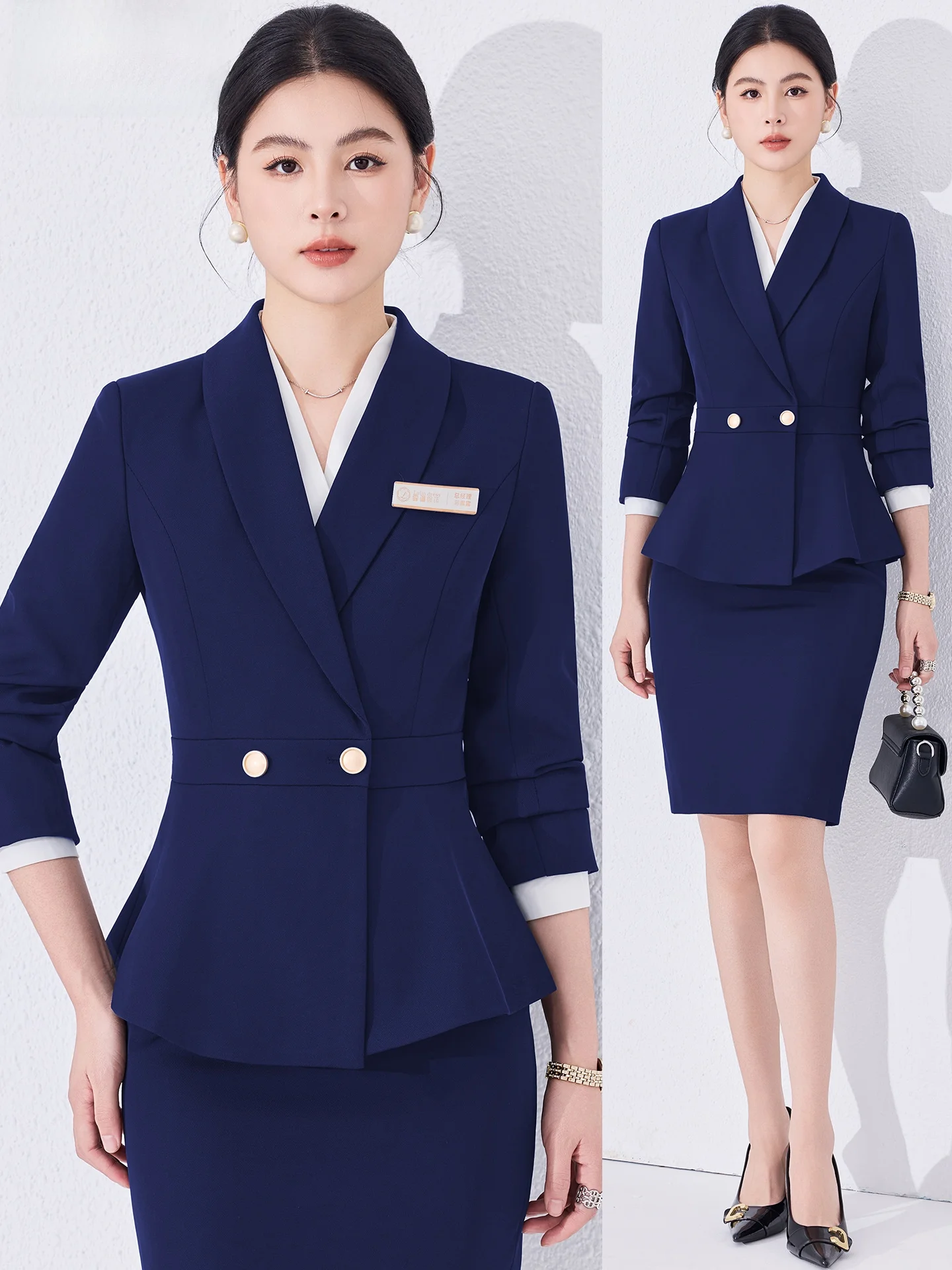 Комплект женской деловой одежды Deep Blue для весны и осени: униформа для ресепшн, салонов красоты и ювелирных магазинов
Комплект женской деловой одежды Deep Blue для весны и осени: униформа для ресепшн, салонов красоты и ювелирных магазинов