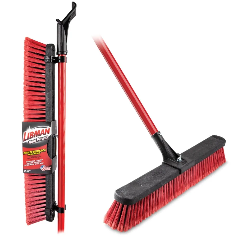24" High Power Multi-Surface Push Broom Red and Black Steel Handle
24" High Power Multi-Surface Push Broom Red and Black Steel Handle
