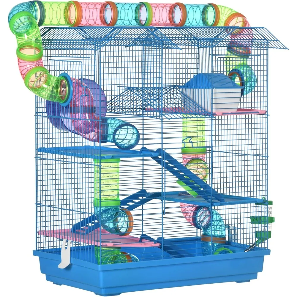 18.5" 5 Tier Hamster Cage with Tubes and Tunnels, Small Animal Cage, Rat Gerbil Cage with Water Bottle, Food Dish, Exercise Whee
18.5" 5 Tier Hamster Cage with Tubes and Tunnels, Small Animal Cage, Rat Gerbil Cage with Water Bottle, Food Dish, Exercise Whee