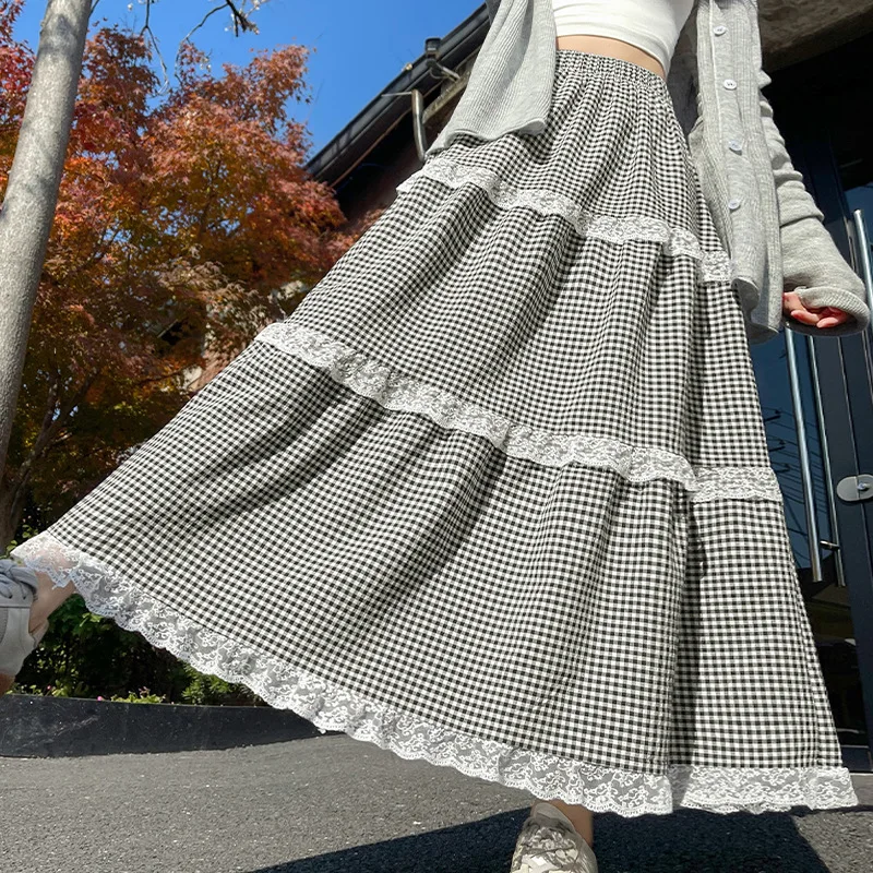 Retro Lace Trim Patchwork Plaid Cake Skirt Women's Spring Summer New High Waist Slim A-Line Full Skirt Half-length Skirt
Retro Lace Trim Patchwork Plaid Cake Skirt Women's Spring Summer New High Waist Slim A-Line Full Skirt Half-length Skirt
