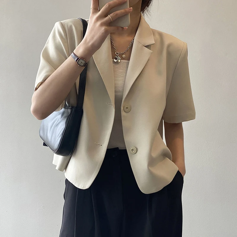 Elegant Office Short Sleeve Suit Coat Women Solid Color All Match Cropped Blazers Woman Summer Single Breasted Thin Short Jacket
Elegant Office Short Sleeve Suit Coat Women Solid Color All Match Cropped Blazers Woman Summer Single Breasted Thin Short Jacket