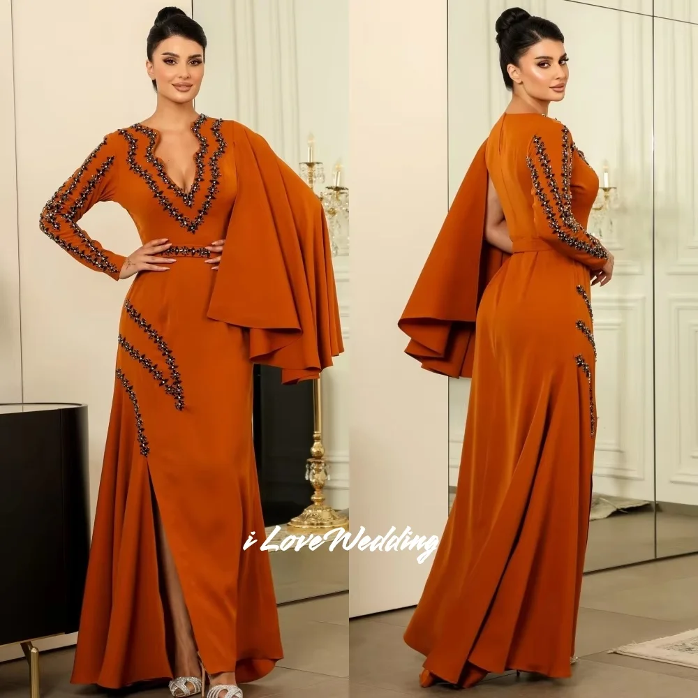 Orange V-neck Prom Dresses Long Sleeve Shawl Beading Mermaid Split Retro Bespoke Occasion Dresses Floor- Length Pleated Customiz
Orange V-neck Prom Dresses Long Sleeve Shawl Beading Mermaid Split Retro Bespoke Occasion Dresses Floor- Length Pleated Customiz