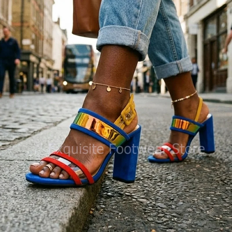 Fashion Colorblock Block Heel Sandals Women Metallic Mirror Band Patchwork Open Toe Summer Sexy Chic Party Dress Footwear Cool
Fashion Colorblock Block Heel Sandals Women Metallic Mirror Band Patchwork Open Toe Summer Sexy Chic Party Dress Footwear Cool