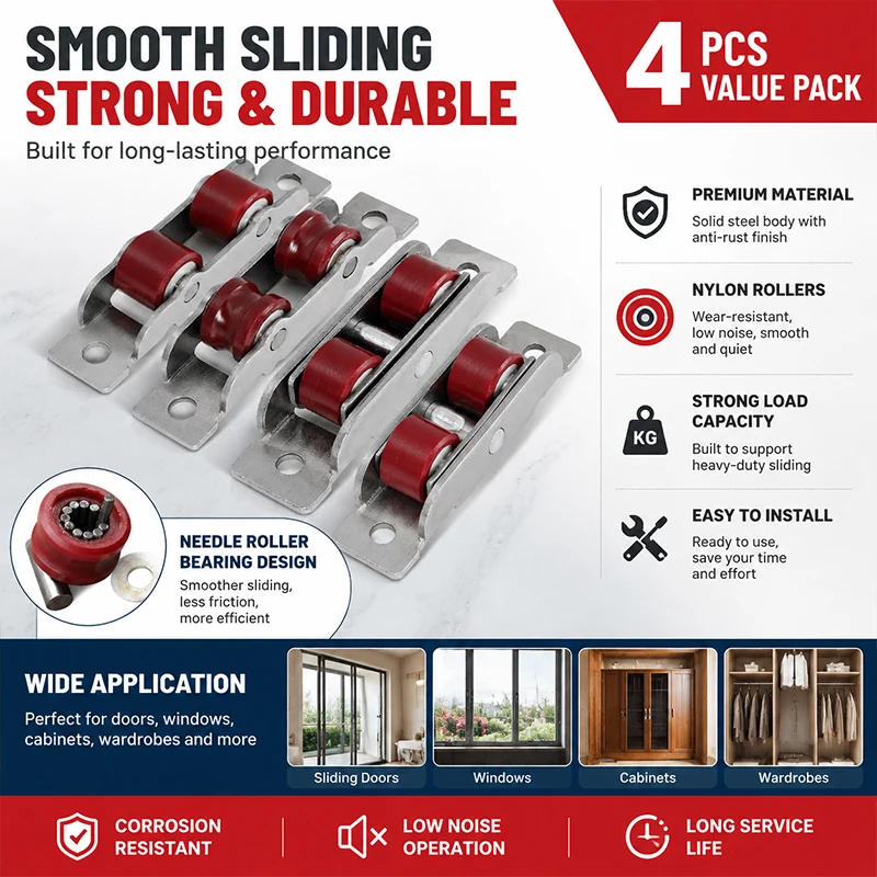 4Pcs 88/77 Type Sliding Window Double Roller Nylon Wheel with Stainless Steel Bearing UPVC Plastic Door Track Runner Pulley
4Pcs 88/77 Type Sliding Window Double Roller Nylon Wheel with Stainless Steel Bearing UPVC Plastic Door Track Runner Pulley