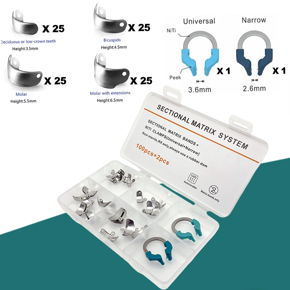 Restorative Dentistry Supplies Metal Matrix Bands Nickel Titanium Clamping Rings Complete Sectional System
Restorative Dentistry Supplies Metal Matrix Bands Nickel Titanium Clamping Rings Complete Sectional System