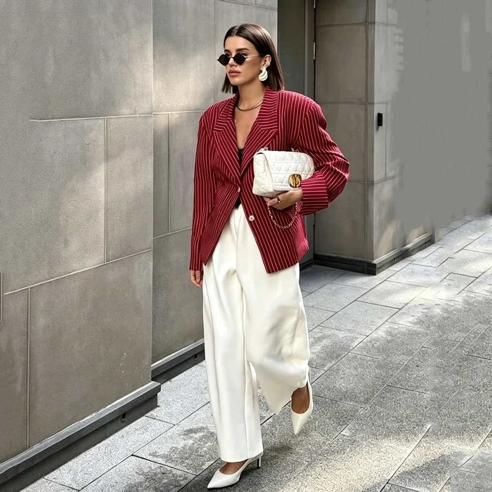 Elegant Single Breasted Stripe 2 Piece Suit For Women Blazer Wide Leg Pants Smart Casual Female Suits Conjuntos De Pantalone
Elegant Single Breasted Stripe 2 Piece Suit For Women Blazer Wide Leg Pants Smart Casual Female Suits Conjuntos De Pantalone