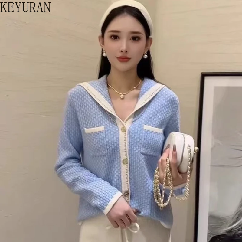 French Style Sailor Collar Sweater Women's Clothing Autumn Winter Korean Fashion Simple Single-breasted Knitted Cardigan Tops
French Style Sailor Collar Sweater Women's Clothing Autumn Winter Korean Fashion Simple Single-breasted Knitted Cardigan Tops