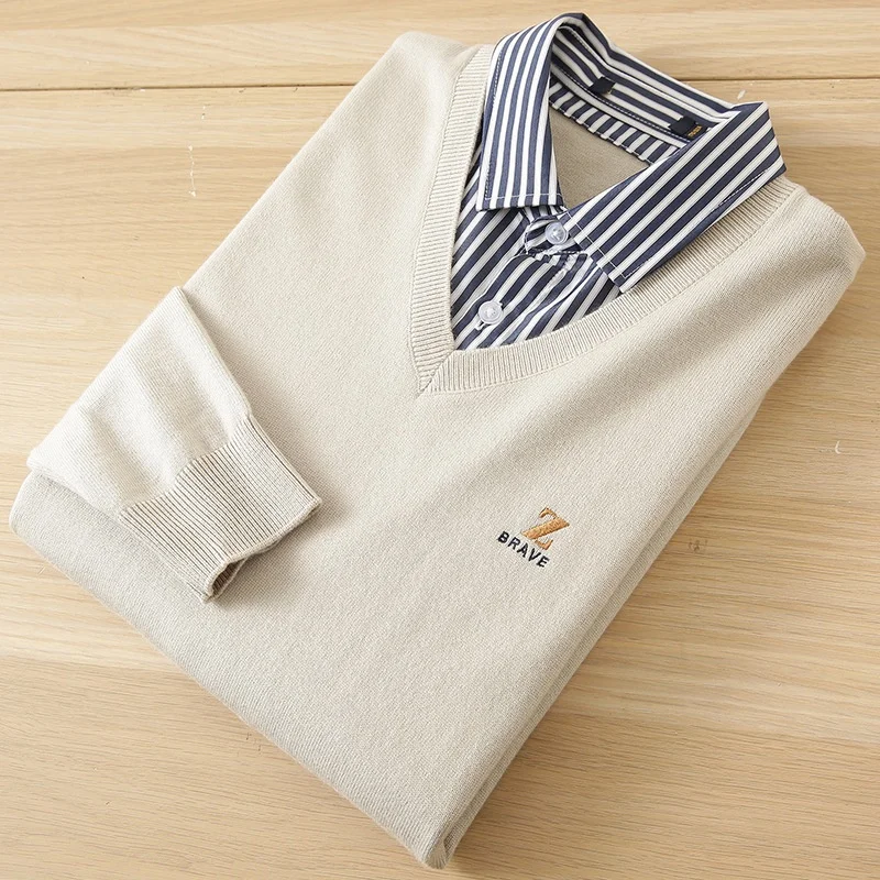 Мужской вязаный свитер Faionable в полоску с эффектом двухслойности, вышитым воротником, длинный рукав, повседневная одежда
Мужской вязаный свитер Faionable в полоску с эффектом двухслойности, вышитым воротником, длинный рукав, повседневная одежда