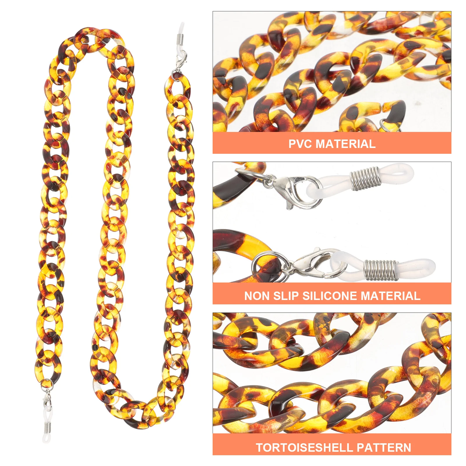 Eyeglass Chain PVC Universal Anti-slip Tortoise-shell Texture Brown Personalized Glasses Retainer Secure Neck Strap For Myopia
Eyeglass Chain PVC Universal Anti-slip Tortoise-shell Texture Brown Personalized Glasses Retainer Secure Neck Strap For Myopia