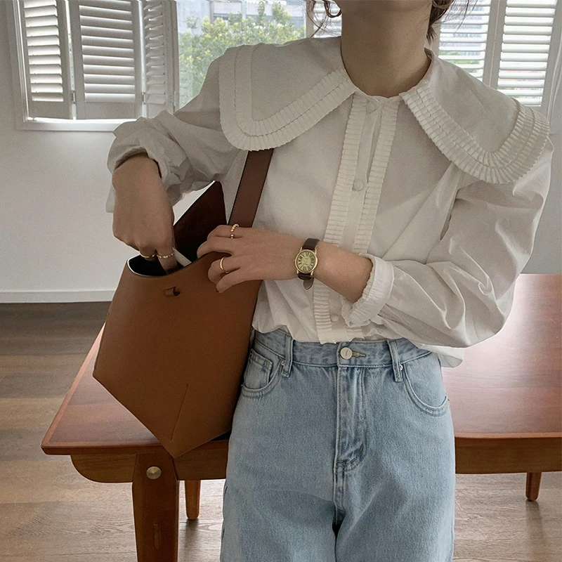 Elegant White Doll Collar Long Sleeve Women's Shirt Spring Autumn French Style Loose Fit Breathable Skin-friendly Pure Color
Elegant White Doll Collar Long Sleeve Women's Shirt Spring Autumn French Style Loose Fit Breathable Skin-friendly Pure Color