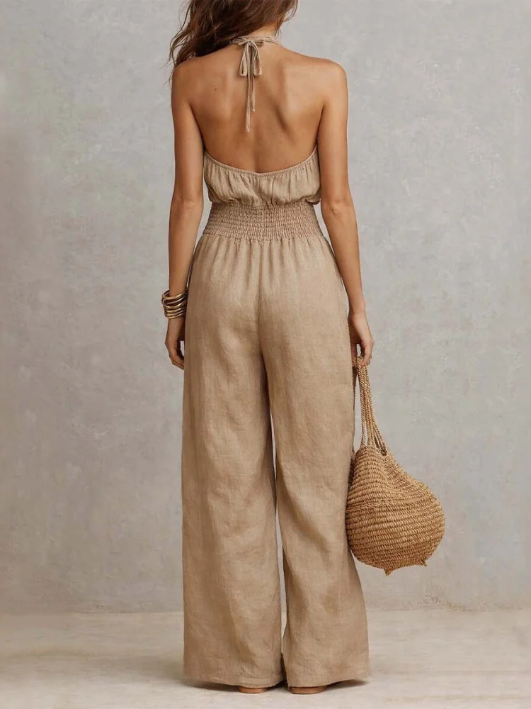 New Fashionable Women's Linen Neck Hanging Wide Leg Pants Set Summer Casual Two Piece Set Straight Leg Lengthened European Style
New Fashionable Women's Linen Neck Hanging Wide Leg Pants Set Summer Casual Two Piece Set Straight Leg Lengthened European Style