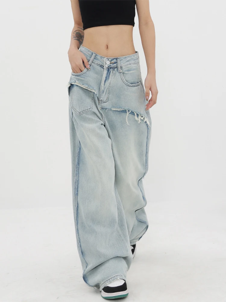 Women Retro Wash Straight High Waist Jean Trousers Baggy Ripped Tassel Design Denim Pants Female American Style Streetwear Chic
Women Retro Wash Straight High Waist Jean Trousers Baggy Ripped Tassel Design Denim Pants Female American Style Streetwear Chic