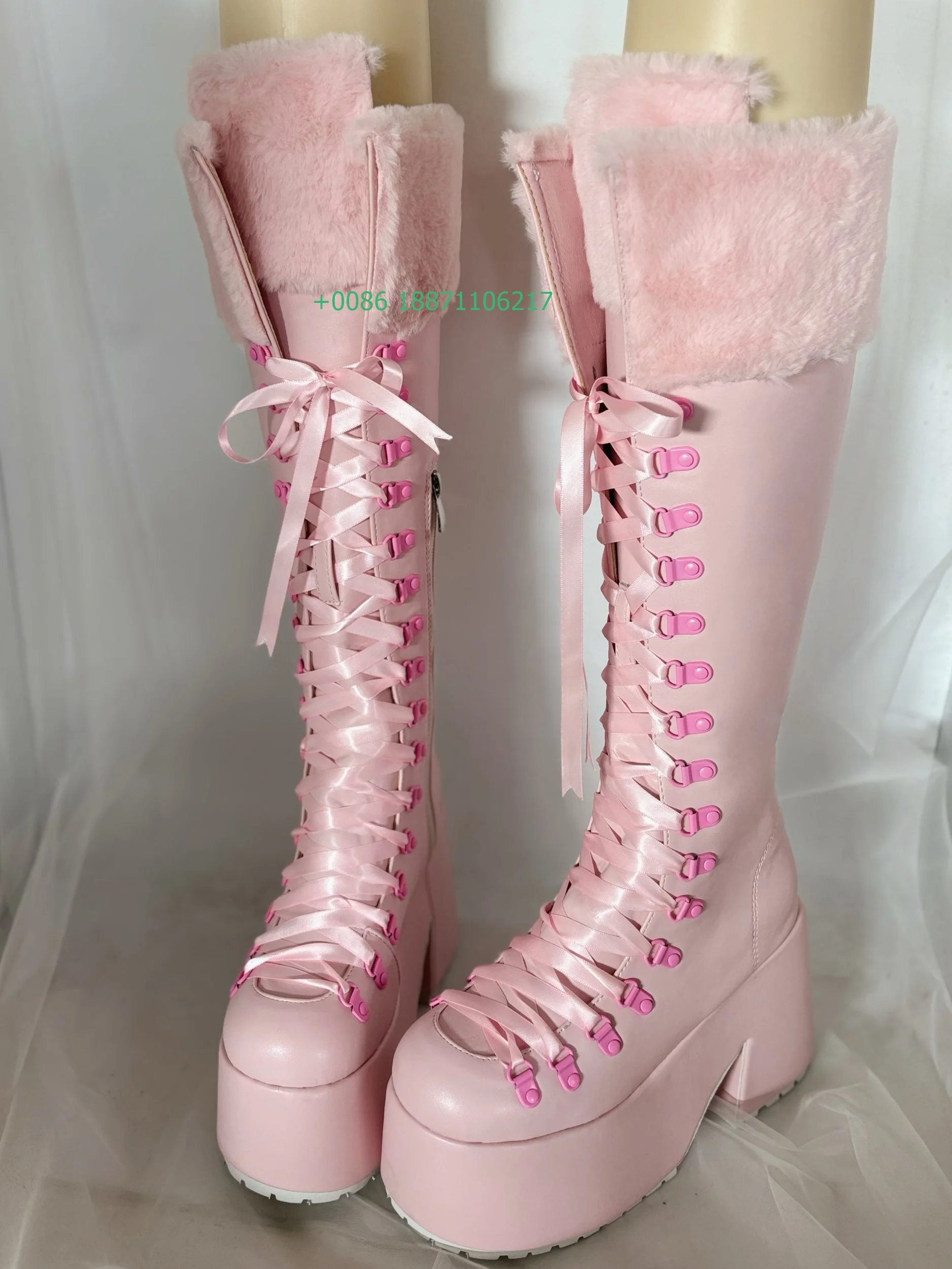 Autumn New Thick Sole Long Boots Round Lace Up Fur Cute Party Stage Thick High Heel Knee-High Boots Pink Sweet Fashion Warm Boot
Autumn New Thick Sole Long Boots Round Lace Up Fur Cute Party Stage Thick High Heel Knee-High Boots Pink Sweet Fashion Warm Boot