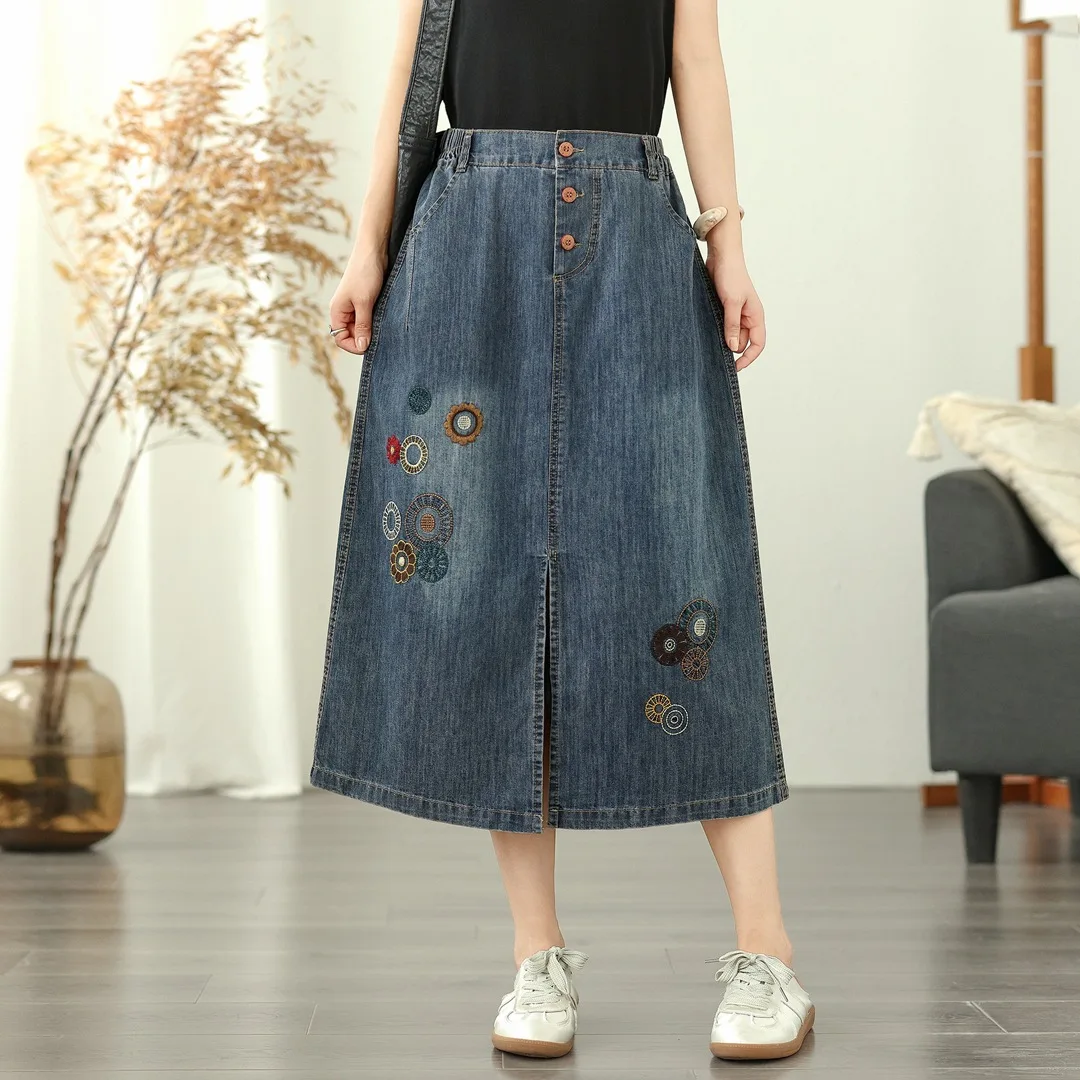 Aricaca Women's Summer Casual Elastic Waist Pockets Work Midi Denim A Line Skirt Embroidered Denim Derss
Aricaca Women's Summer Casual Elastic Waist Pockets Work Midi Denim A Line Skirt Embroidered Denim Derss