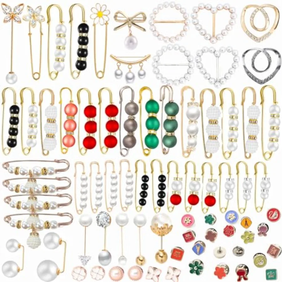 76 Pieces Pearl Brooch Pins Set, Scarf Ring Clips and Sweater Shawl Safety Pins and with Cover up Buttons Pins for Women T-Shir
76 Pieces Pearl Brooch Pins Set, Scarf Ring Clips and Sweater Shawl Safety Pins and with Cover up Buttons Pins for Women T-Shir