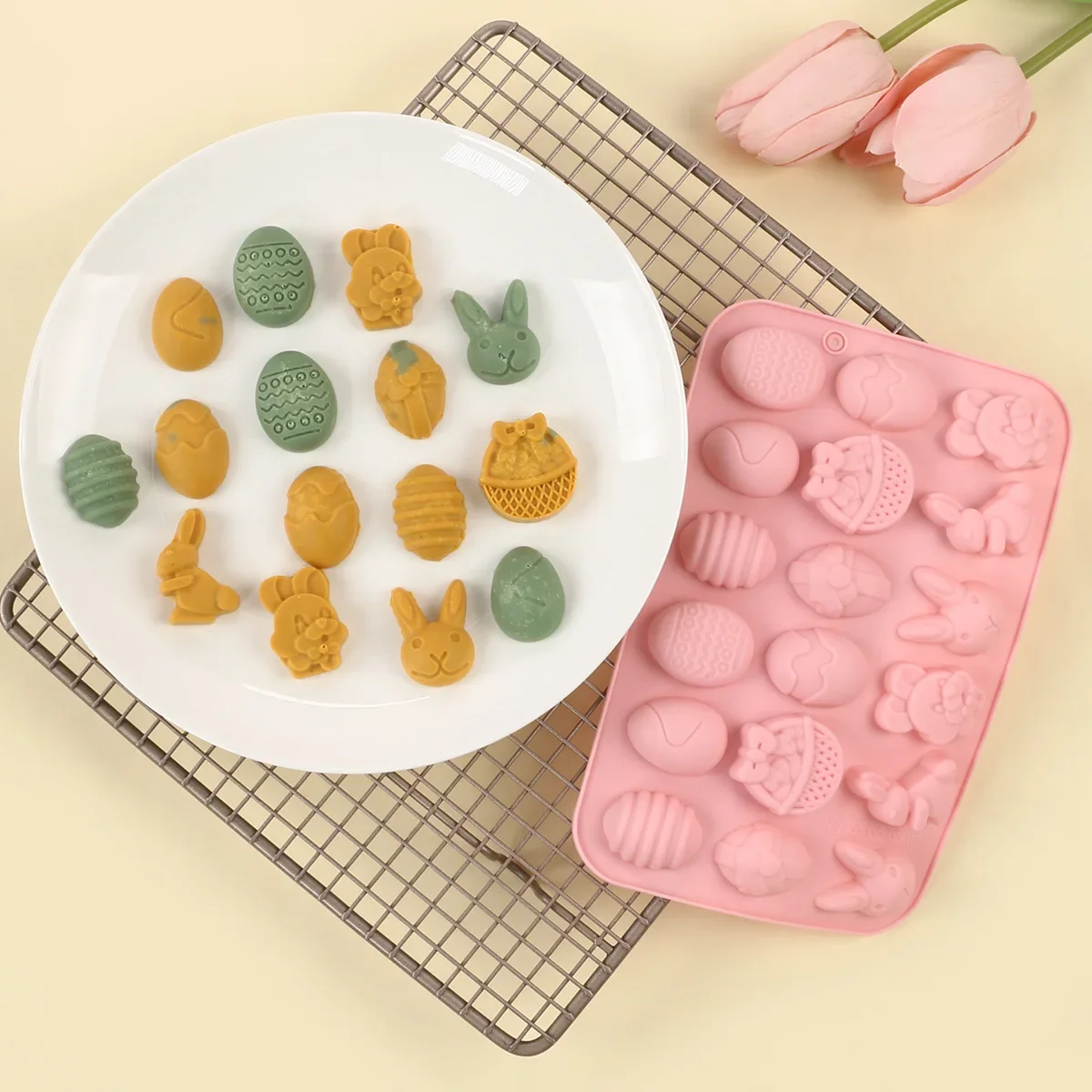 18 Holes Easter Silicone Chocolate Moulds Egg Bunny Rabbit Head Basket Shapes Mould for DIY Chocolate Candy Jelly Cake Decor
18 Holes Easter Silicone Chocolate Moulds Egg Bunny Rabbit Head Basket Shapes Mould for DIY Chocolate Candy Jelly Cake Decor