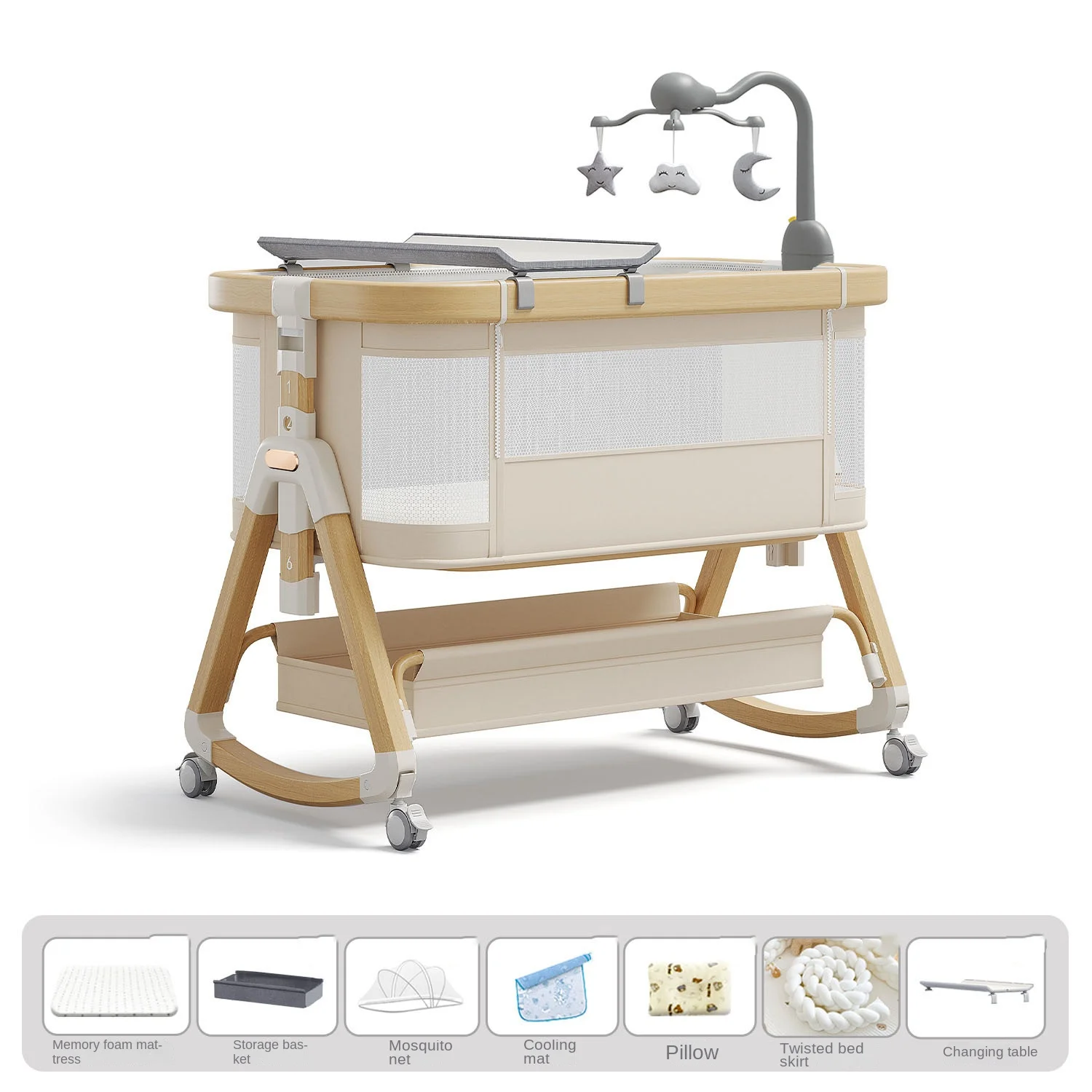 Baby Crib / Newborn Cradle: Portable, Foldable, Includes Mattress, Wheels, Mosquito Net, Changing Table, Storage Basket
Baby Crib / Newborn Cradle: Portable, Foldable, Includes Mattress, Wheels, Mosquito Net, Changing Table, Storage Basket