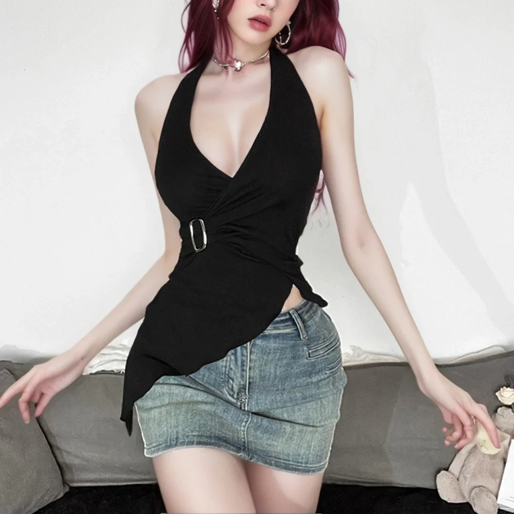 Sleeveless Shirt V-Neck Halter Vest Hot Girl Fashion Polyester Fabric Casual V Neck Hot Girl Top Club Wear Black
Sleeveless Shirt V-Neck Halter Vest Hot Girl Fashion Polyester Fabric Casual V Neck Hot Girl Top Club Wear Black