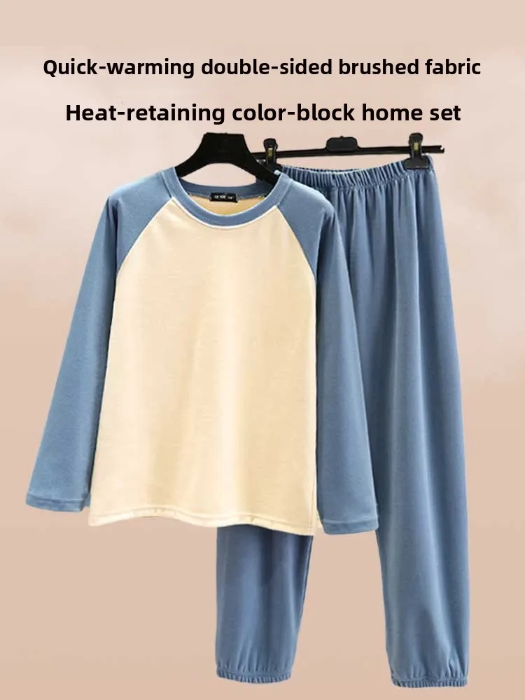 Korean Style Thickened Long Sleeve Sleepwear Pants Set for Women Winter Warm Fleece Lined Loose Fit round Neck T-Shirt Combo
Korean Style Thickened Long Sleeve Sleepwear Pants Set for Women Winter Warm Fleece Lined Loose Fit round Neck T-Shirt Combo