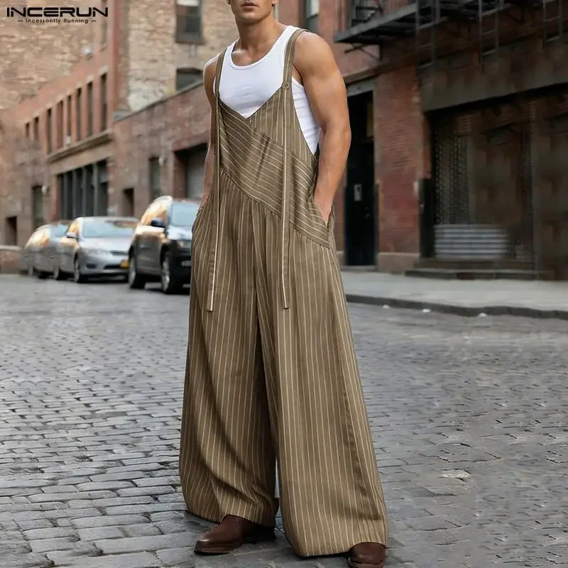INCERUN Men's Overalls Striped Oversize Sleeveless Straps Jumpsuits For Man Streetwear Loose 2026 Fashion Wide Leg Pants Rompers
INCERUN Men's Overalls Striped Oversize Sleeveless Straps Jumpsuits For Man Streetwear Loose 2026 Fashion Wide Leg Pants Rompers