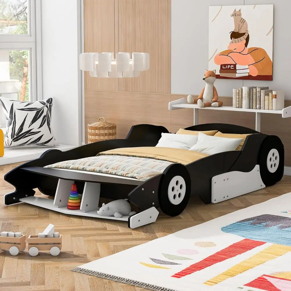 Full-Size Platform Bed with Car-Themed Design and Wheels, Wooden Bed Frame with Storage, Race Car Bed with Slat Support
Full-Size Platform Bed with Car-Themed Design and Wheels, Wooden Bed Frame with Storage, Race Car Bed with Slat Support