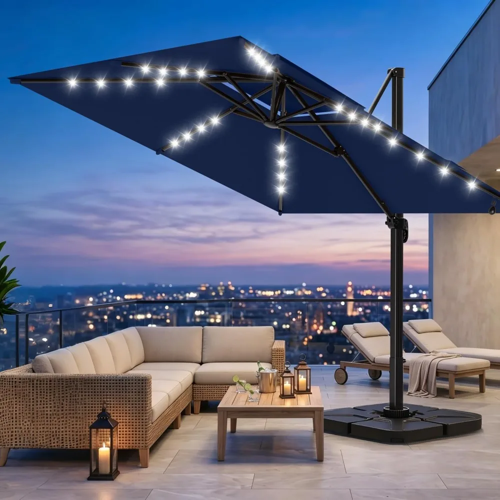 10×10FT Solar LED Cantilever Umbrella, Double-Top Outdoor Patio Offset with 360 Degree Rotation, Square Offset, Customized
10×10FT Solar LED Cantilever Umbrella, Double-Top Outdoor Patio Offset with 360 Degree Rotation, Square Offset, Customized