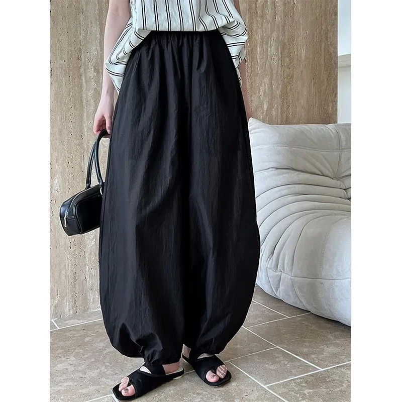 Women's Elastic Waist Black Balloon Pants Loose Casual Wide-Leg Trousers With Cuffed Ankles
Women's Elastic Waist Black Balloon Pants Loose Casual Wide-Leg Trousers With Cuffed Ankles