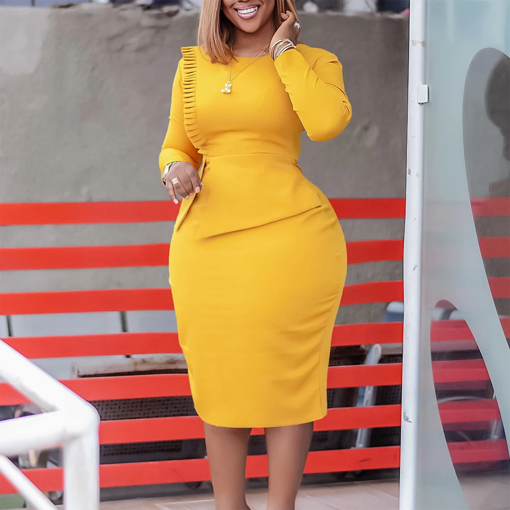 Elegant Bodycon Dresses for Women Round Neck Full Sleeve Sheath Package Hips Mid Calf Fashion Business Chic Work Wear Dress Midi
Elegant Bodycon Dresses for Women Round Neck Full Sleeve Sheath Package Hips Mid Calf Fashion Business Chic Work Wear Dress Midi