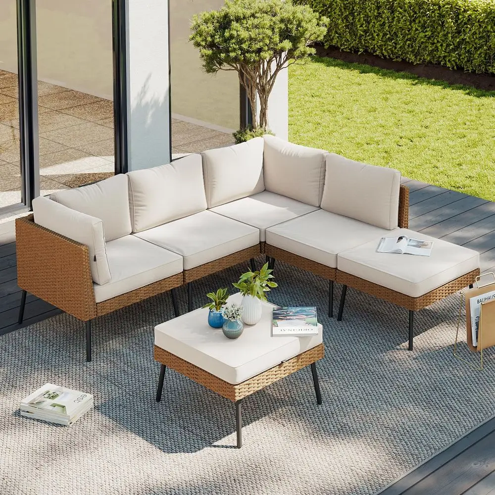 6 Piece Patio Furniture Set, 6 Seats Outdoor Sectional Sofas with Thick Cushion, Wicker Outdoor Patio Furniture Set with Ottoma
6 Piece Patio Furniture Set, 6 Seats Outdoor Sectional Sofas with Thick Cushion, Wicker Outdoor Patio Furniture Set with Ottoma