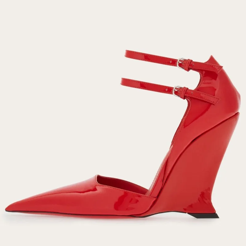 New Black Red Wedge Toe Pointed Women's Shoes European American Belt Buckle with Patent Leather Hollow High-heeled Sandals 35-43
New Black Red Wedge Toe Pointed Women's Shoes European American Belt Buckle with Patent Leather Hollow High-heeled Sandals 35-43