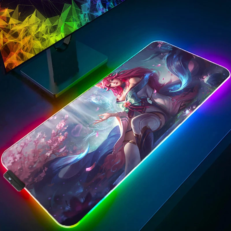 League Of Legends Ahri RGB Mousepad Large Gaming Accessories LED Illuminated Mouse Pad Keyboard Game Rubber Anti Slip Table Mat
League Of Legends Ahri RGB Mousepad Large Gaming Accessories LED Illuminated Mouse Pad Keyboard Game Rubber Anti Slip Table Mat