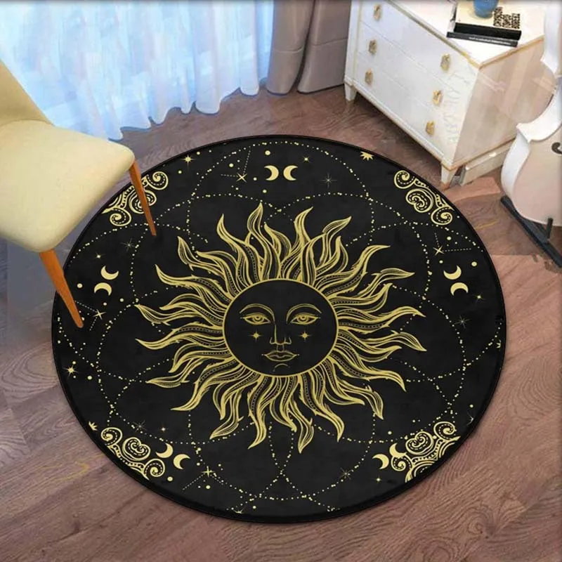 1pc Starry Sun Round Rug - Non-slip Polyester Rug with Gold Constellation Pattern for Living Room, Bedroom, Crystal Velvet 
1pc Starry Sun Round Rug - Non-slip Polyester Rug with Gold Constellation Pattern for Living Room, Bedroom, Crystal Velvet