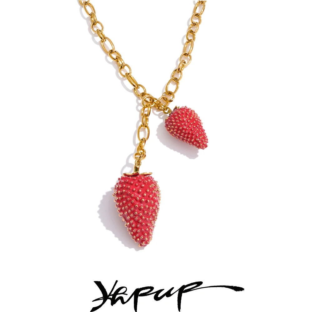 Yhpup Waterproof Sweet Red Lovey Strawberry Charms Pendant Necklace for Women Stainless Steel New Arrivals Trend Jewelry 2025
Yhpup Waterproof Sweet Red Lovey Strawberry Charms Pendant Necklace for Women Stainless Steel New Arrivals Trend Jewelry 2025