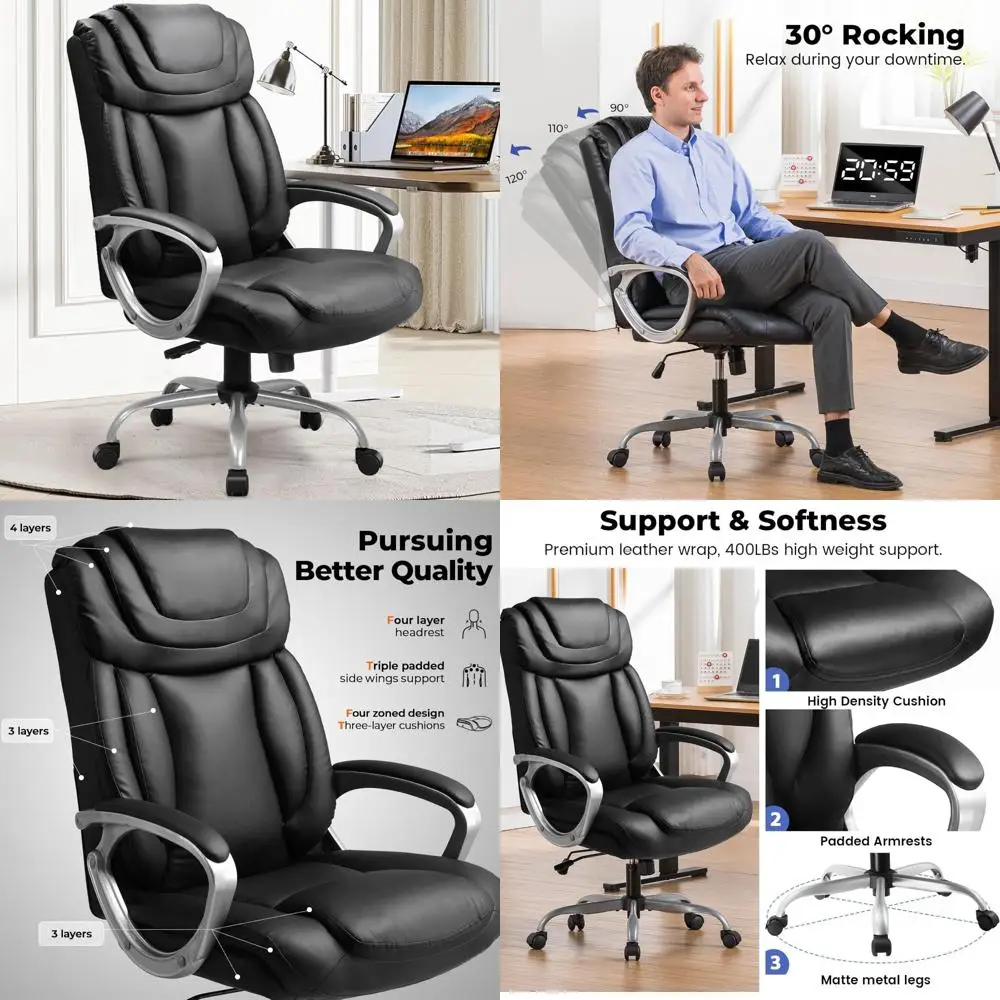 Ergonomic PU Leather Home Office Chair with Wheels, Headrest, and Comfortable Back Support
Ergonomic PU Leather Home Office Chair with Wheels, Headrest, and Comfortable Back Support