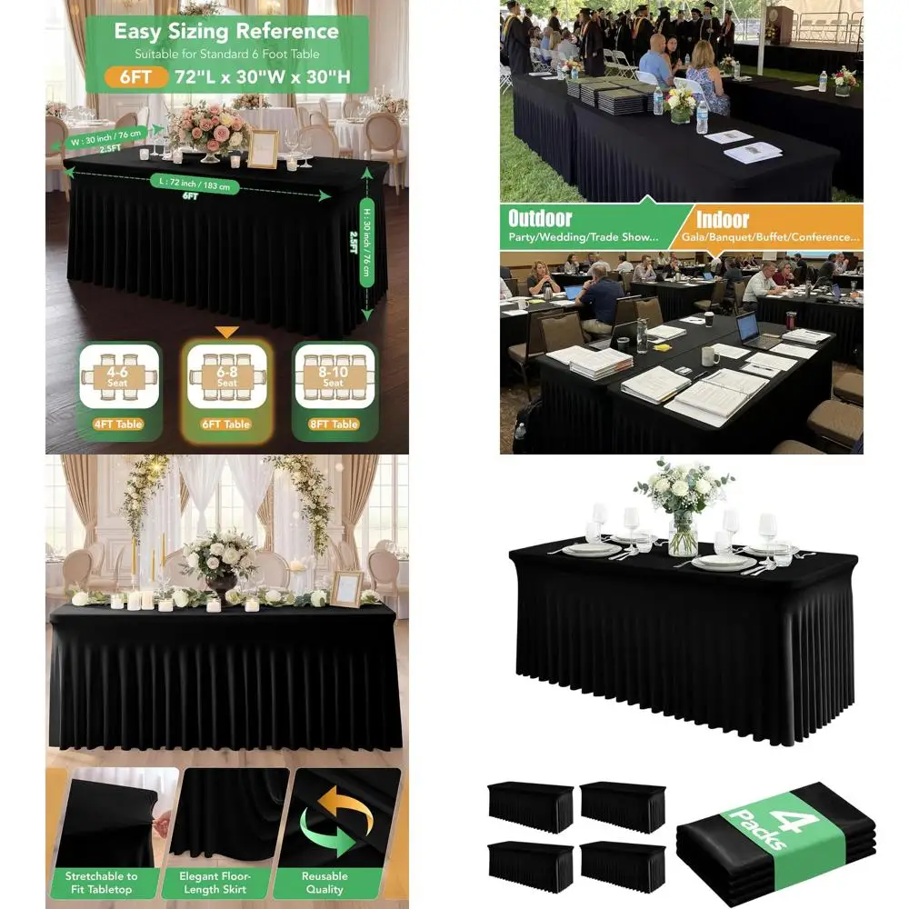 Черные эластичные чехлы для столов с юбками в пол и эластичными краями для свадеб и банкетов
Черные эластичные чехлы для столов с юбками в пол и эластичными краями для свадеб и банкетов