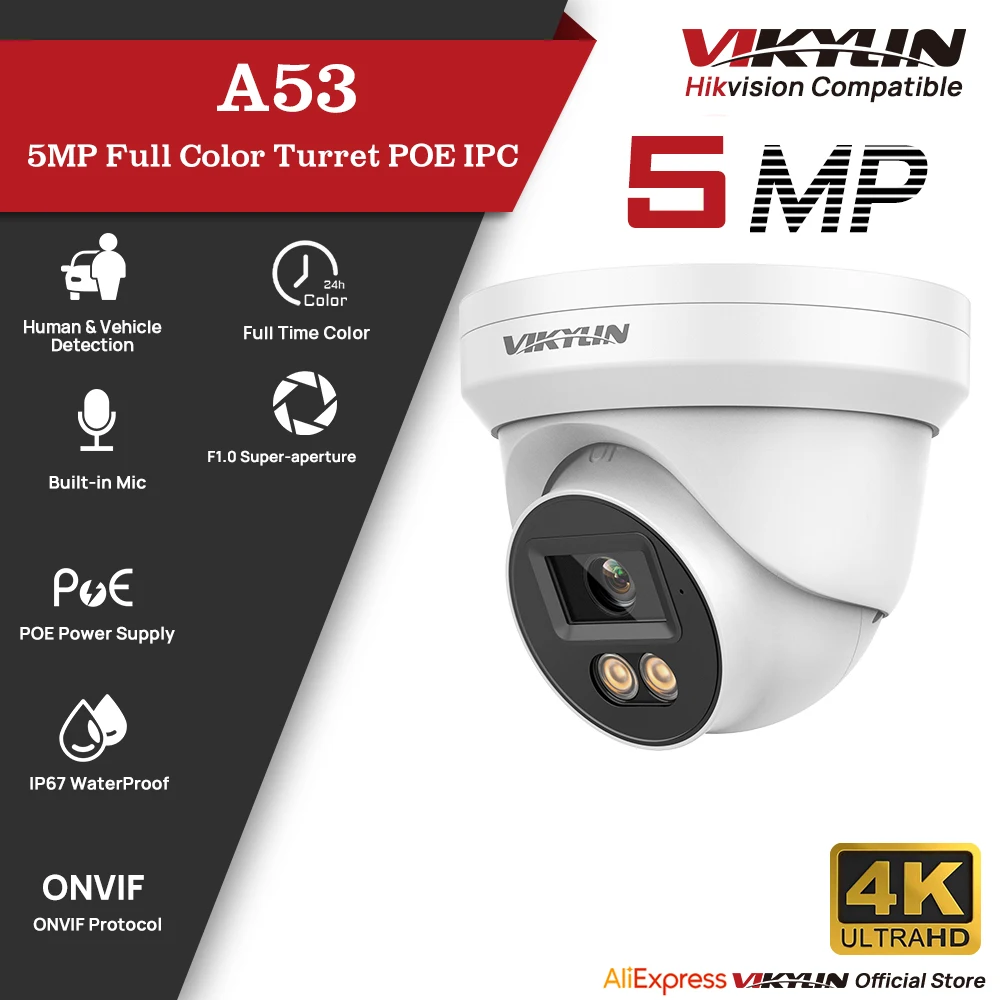 VIKYLIN 5MP Full Color Night Vision IP Security Camera Audio Poe Human & Vehicle Detection ONVIF SD Storage IP67 Outdoor Metal
VIKYLIN 5MP Full Color Night Vision IP Security Camera Audio Poe Human & Vehicle Detection ONVIF SD Storage IP67 Outdoor Metal