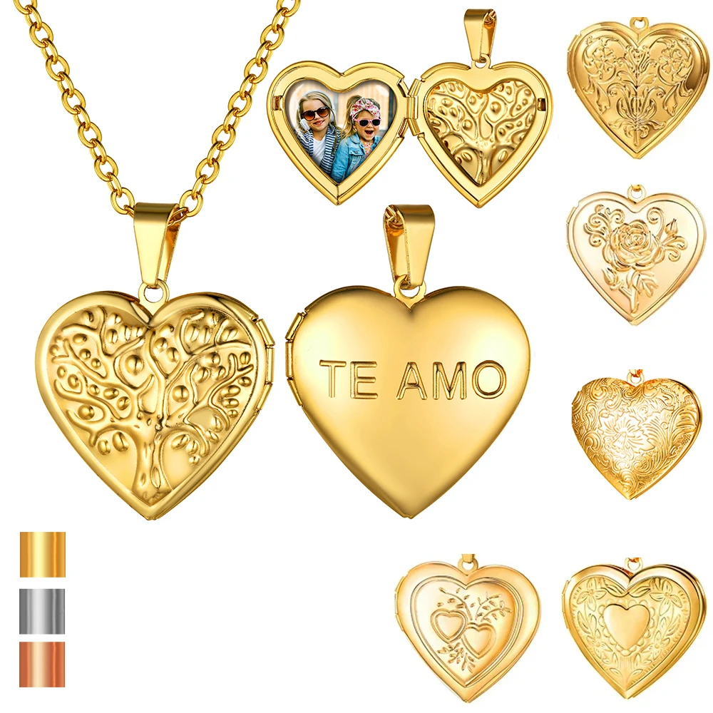 U7 Custom Photo Heart Locket Necklaces for Women Embossed Rose Flower Tree of Life Strips Heart Pendant Memorial Jewelry Gift
U7 Custom Photo Heart Locket Necklaces for Women Embossed Rose Flower Tree of Life Strips Heart Pendant Memorial Jewelry Gift