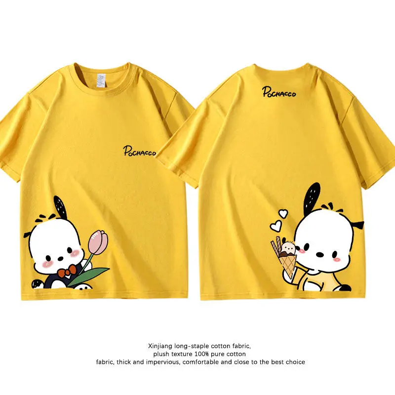 Модная детская футболка Sanrio Pacha Dog из 100% чистого хлопка с двусторонним принтом, комплект для родителей и детей, летняя повседневная футболка
Модная детская футболка Sanrio Pacha Dog из 100% чистого хлопка с двусторонним принтом, комплект для родителей и детей, летняя повседневная футболка