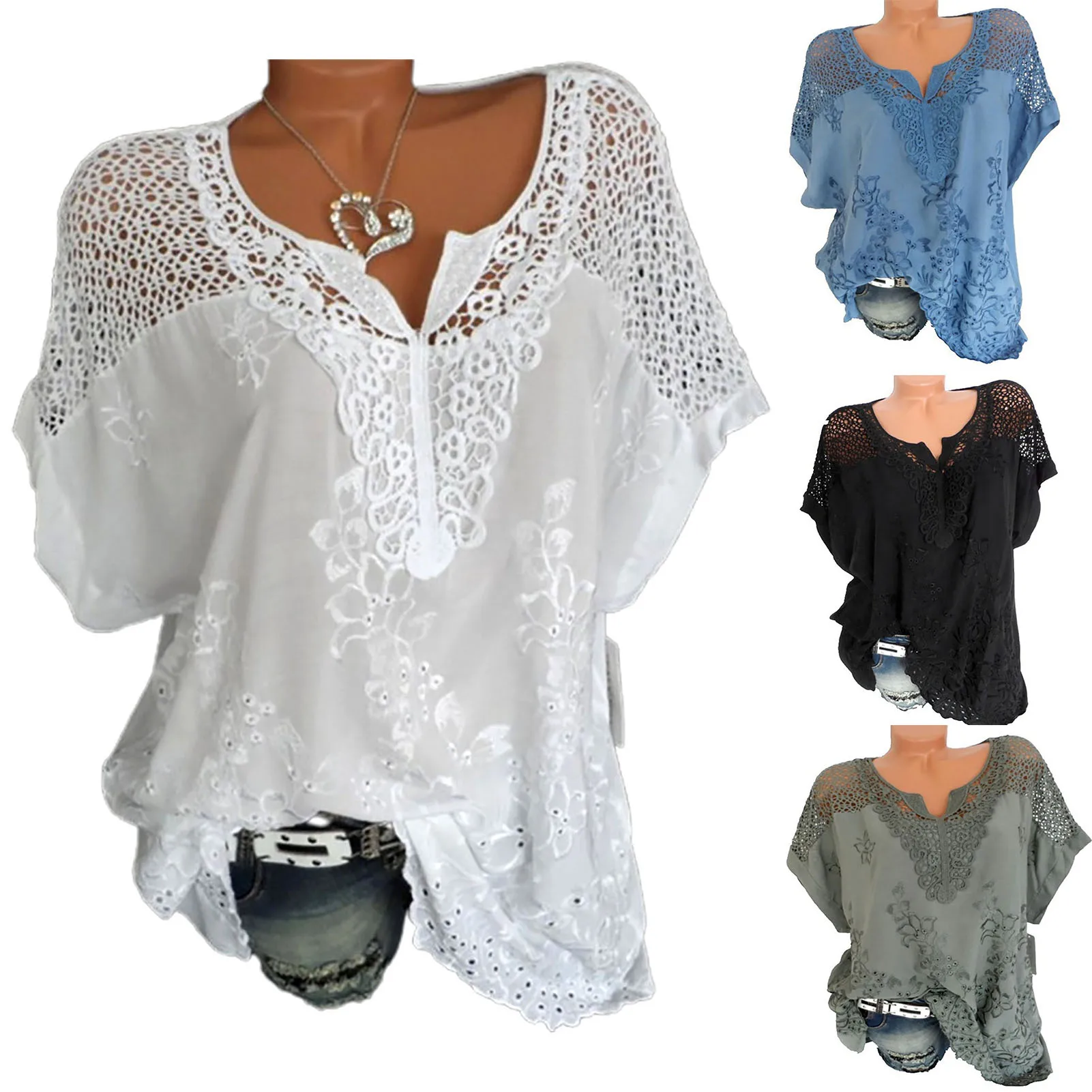 Large Size Loose Short-Sleeved Lace Women Blouses Cotton Blouses 2024 Summer Shirt Tops Sexy Fashion Women Shirt
Large Size Loose Short-Sleeved Lace Women Blouses Cotton Blouses 2024 Summer Shirt Tops Sexy Fashion Women Shirt