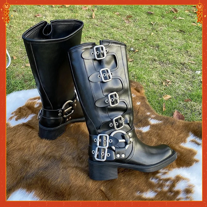 Women's Boots 2025 Genuine Leather Platform Rivet Motorcycle Boots Round Toe Belt Buckle Block Heel Mid Wide Calf Western Boots
Women's Boots 2025 Genuine Leather Platform Rivet Motorcycle Boots Round Toe Belt Buckle Block Heel Mid Wide Calf Western Boots