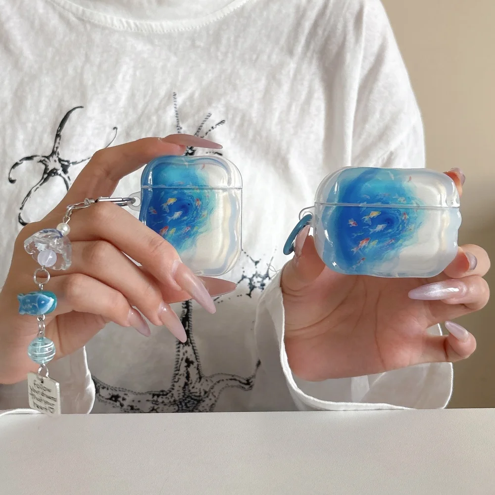 Korea INS Blue Sea Swirl Goldfish Headphone Case for AirPods 2 3 4 Pro2 Pro3 Wave Shape Transparent Case with Charm Girls Gift
Korea INS Blue Sea Swirl Goldfish Headphone Case for AirPods 2 3 4 Pro2 Pro3 Wave Shape Transparent Case with Charm Girls Gift