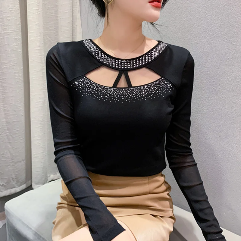 #7949 Black Red Office T Shirt Sexy Hollow Out Round Neck Diamonds Tight Streetwear T-shirt Women Long Sleeve Split Joint Tee
#7949 Black Red Office T Shirt Sexy Hollow Out Round Neck Diamonds Tight Streetwear T-shirt Women Long Sleeve Split Joint Tee