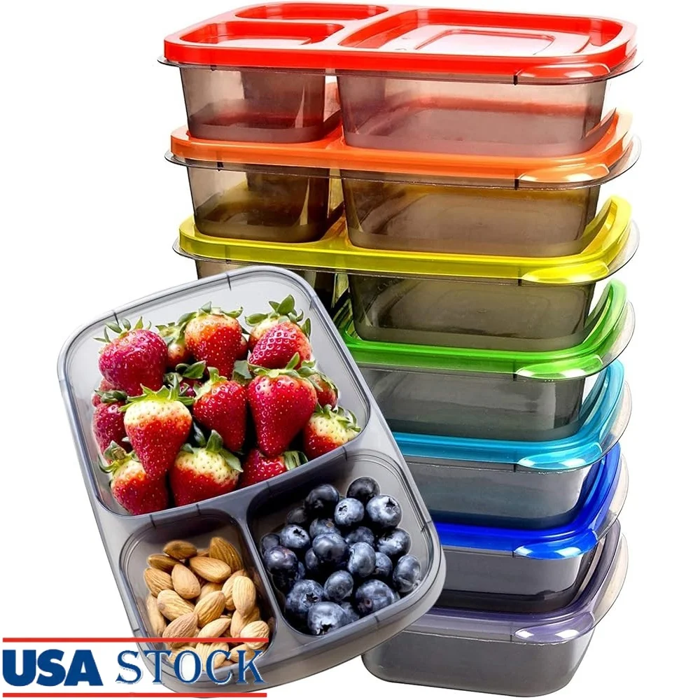 7 Pack Bento Lunch Box Meal Prep Containers 3 Compartment Reusable Plastic Food Storage Microwave Safe Stackable Durable
7 Pack Bento Lunch Box Meal Prep Containers 3 Compartment Reusable Plastic Food Storage Microwave Safe Stackable Durable