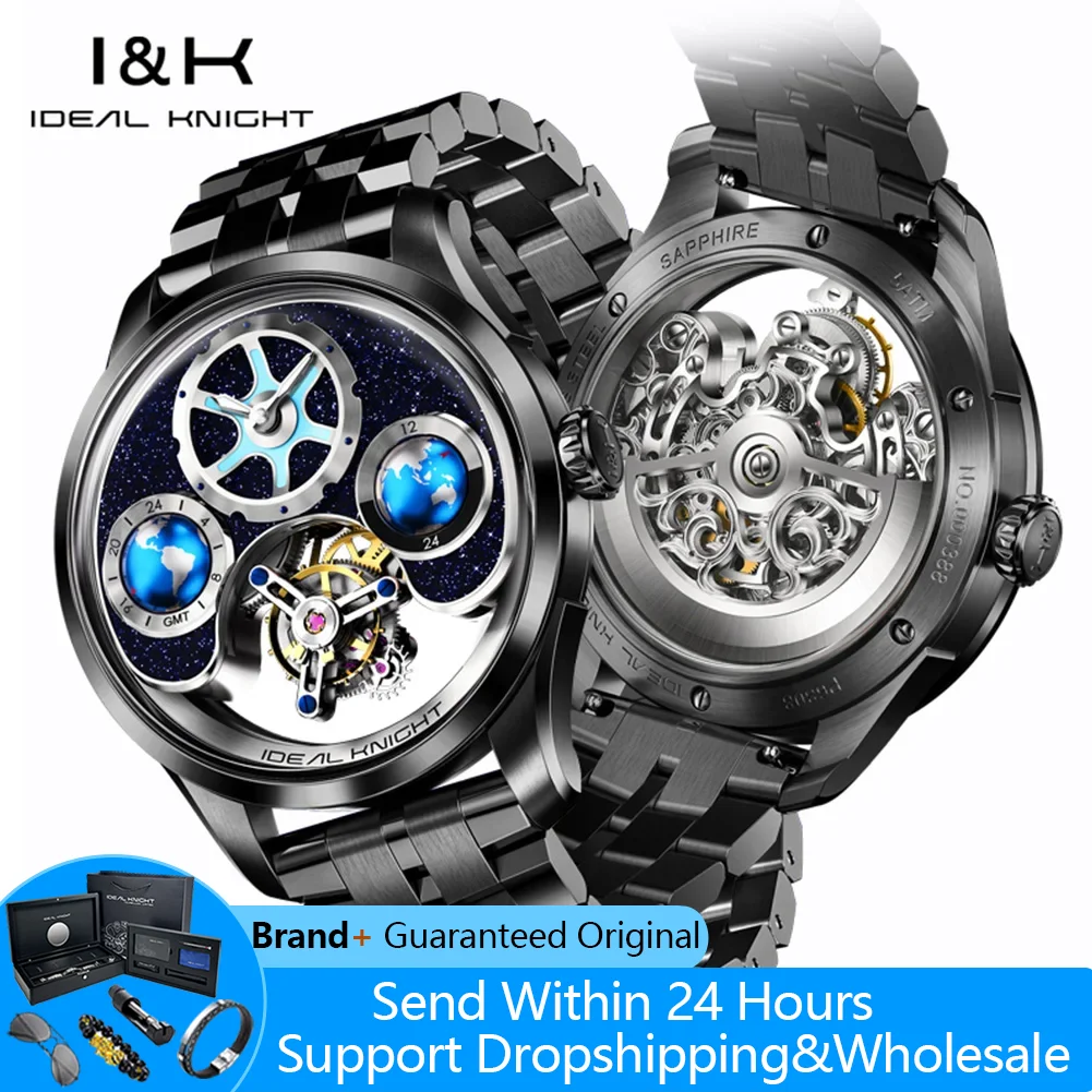 IDEAL KNIGHT 6808 Real Tourbillon Man Watch Transparent Hollow Flywheel Luxury Mechanical Wrist Watch for Men Blue Globe Series
IDEAL KNIGHT 6808 Real Tourbillon Man Watch Transparent Hollow Flywheel Luxury Mechanical Wrist Watch for Men Blue Globe Series