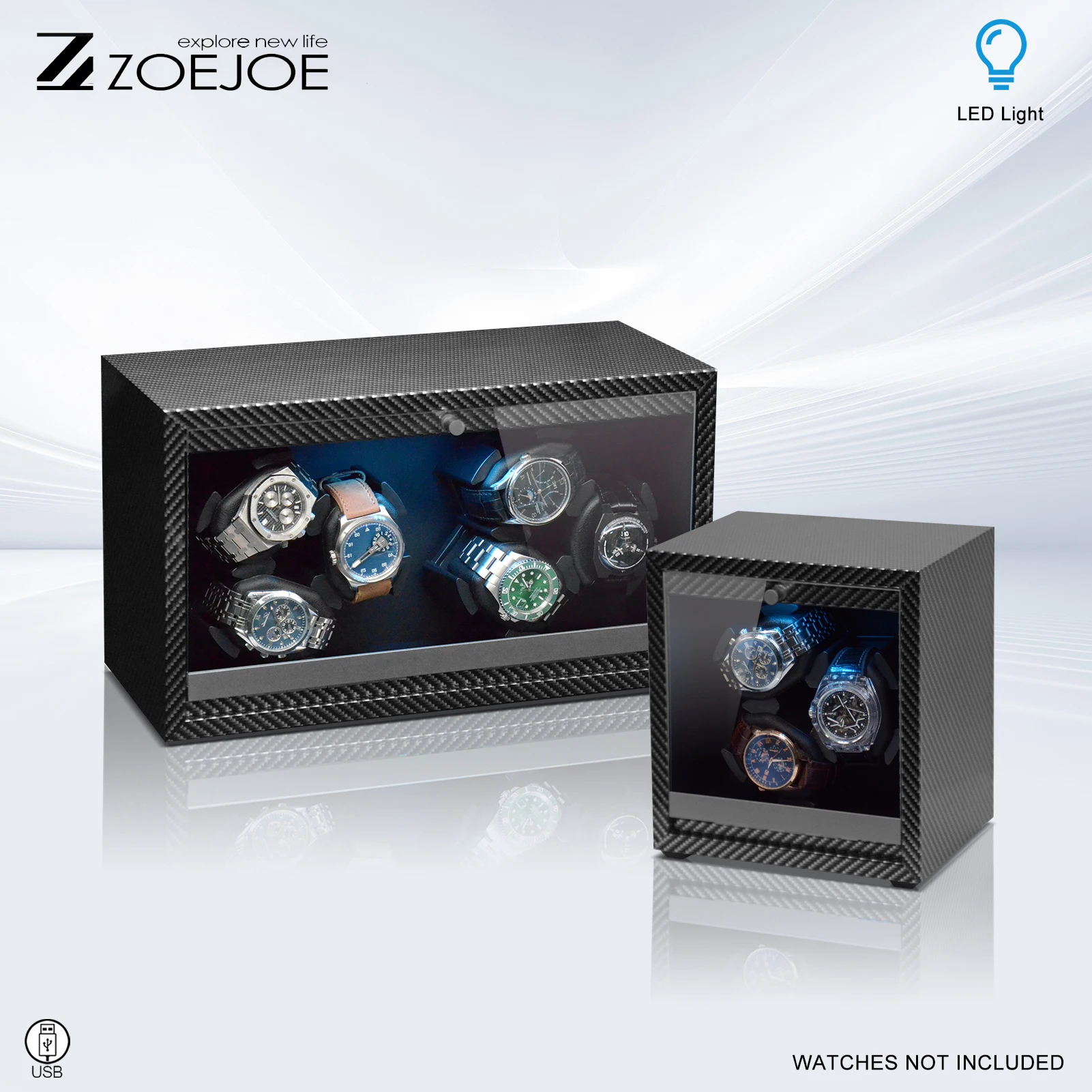 ZOEJOE 3 Slots 6 Slots Automatic Watch Winders USB Cable Low Noise Watch Storage Box Pu Leather Carbon Fiber Walnut Grain Color
ZOEJOE 3 Slots 6 Slots Automatic Watch Winders USB Cable Low Noise Watch Storage Box Pu Leather Carbon Fiber Walnut Grain Color