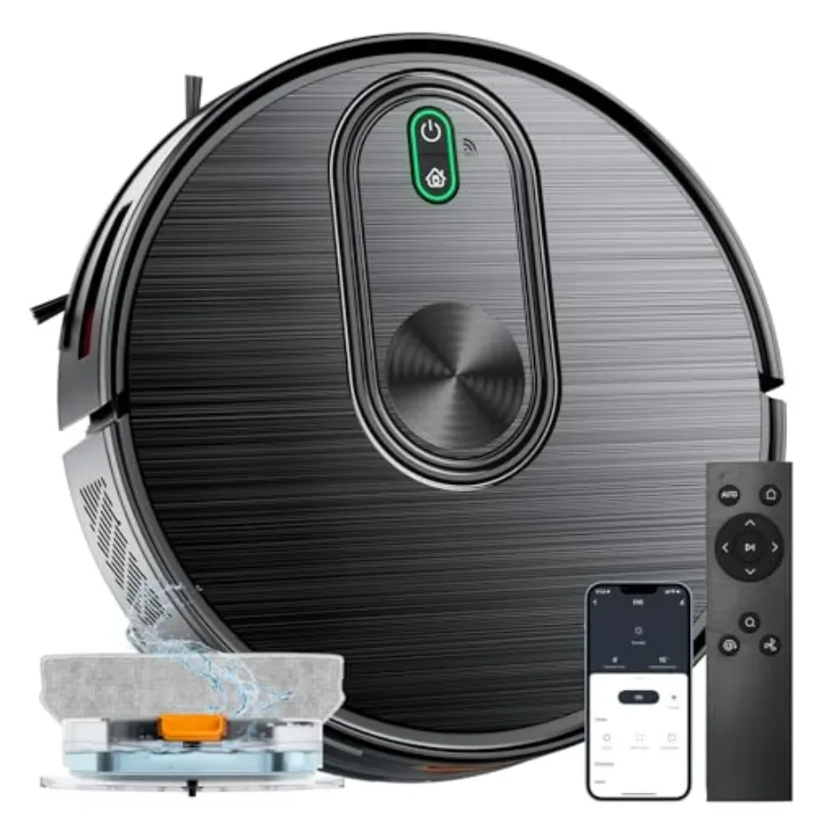 Robot Vacuum and Mop for Hard Floor and Carpet, 6500Pa Suction, Black, Gyro Inertial Navigation with App/Remote/Voice Control,
Robot Vacuum and Mop for Hard Floor and Carpet, 6500Pa Suction, Black, Gyro Inertial Navigation with App/Remote/Voice Control,