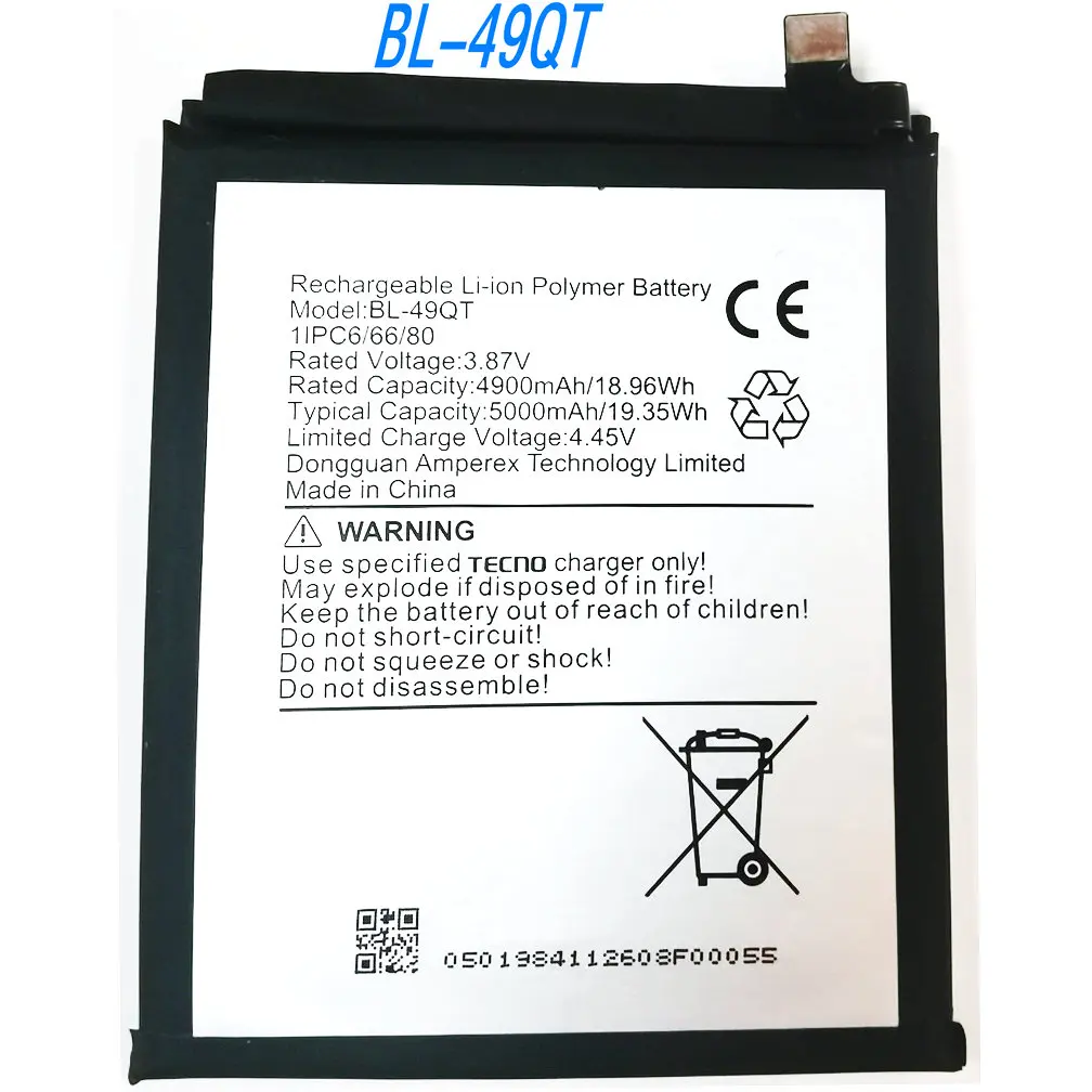 3.87V 19.35Wh BL-49QT Li-ion Polymer Battery For Tecno camon 20 premier 5G Mobile Phone 1ICP6/66/80
3.87V 19.35Wh BL-49QT Li-ion Polymer Battery For Tecno camon 20 premier 5G Mobile Phone 1ICP6/66/80